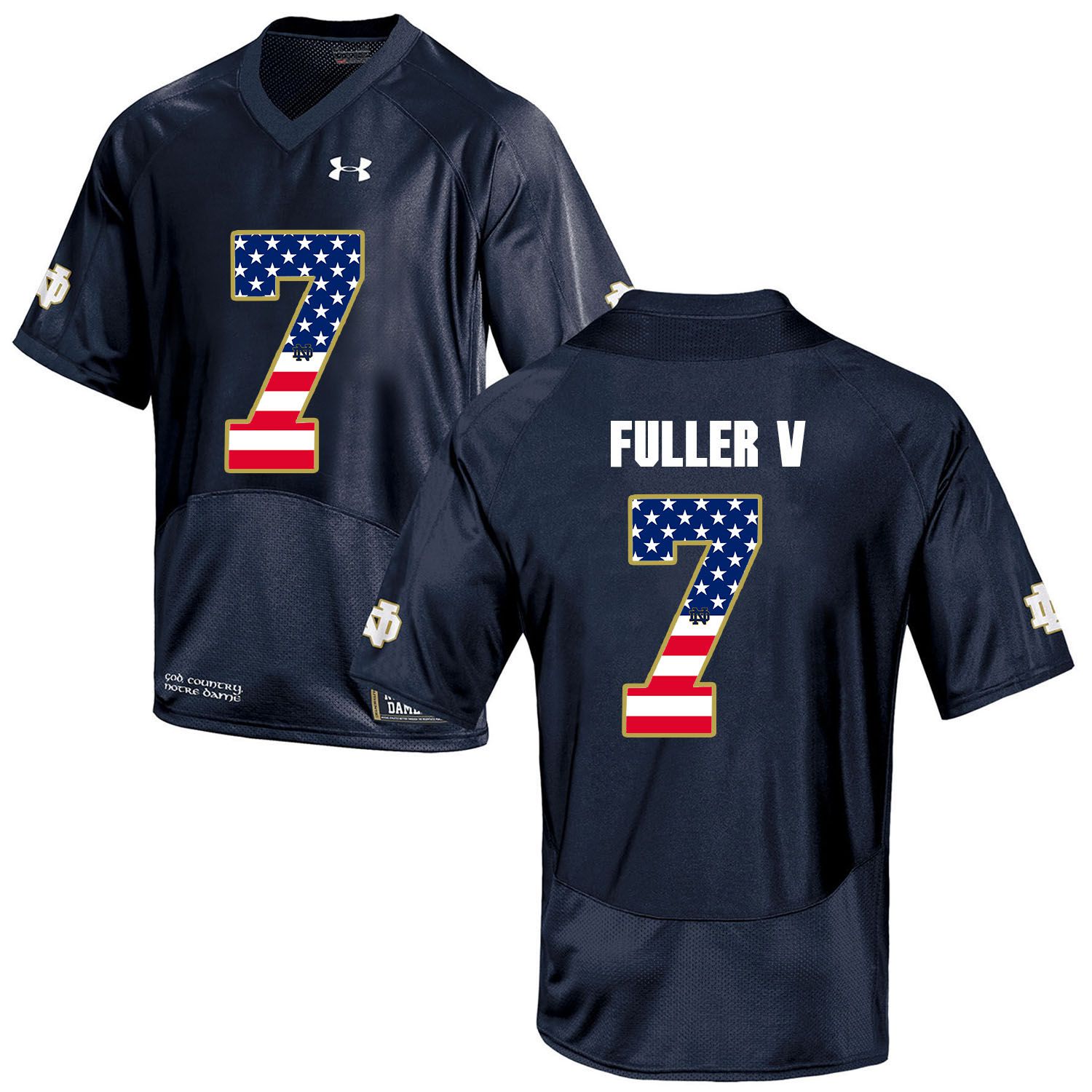 Men Norte Dame Fighting Irish #7 Fuller v Navy Blue Flag Customized NCAA Jerseys